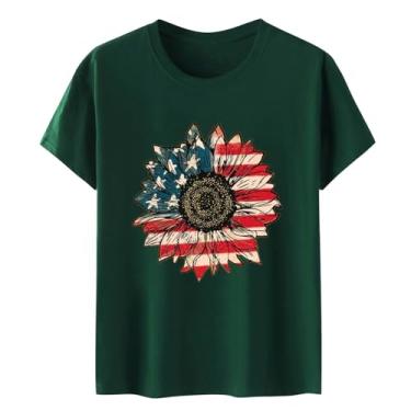 Imagem de Howstar Camisetas femininas 4th of July gola redonda manga curta camiseta bandeira girassol bandeira 2024 verão patriótico top, A5 - verde, P