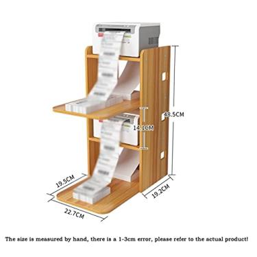 Imagem de KIZQYN Suporte de impressora folha de rosto de 4 camadas suporte de impressora de madeira sob a mesa rack de prateleira de papel térmico de escritório impressora de código de barras rack de armazenamento único rack de mesa (cor: latão)