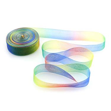 Imagem de Tegg Organza Ribbon 1 Inch 50 Yard Shimmer Sheer Chiffon Ribbon for Gift Wrapping Hair Wedding Rainbow Colors