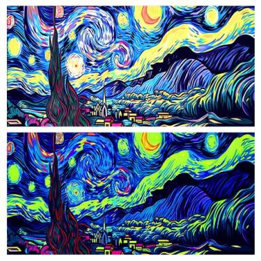 Imagem de Dtekoj 61 x 30 cm Luz Negra Vincent Van Gogh Fundo de Aquário Luz Negra, Fundo UV de Aquário, Pintura a Óleo Estrela Fundo de Terrário com 10 Fita Dupla Face EVA