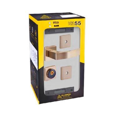 Imagem de fechadura tetra quadratta curva  3x1 roseta 55mm latonado alianca