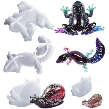 Imagem de Moldes de silicone para artesanato de resina, conjunto de 4 moldes de resina epóxi animal com sapo realista, lagarto, formas de caracóis, moldes de silicone 3D realistas para resina epóxi para decoração de casa de Natal, Halloween e Páscoa