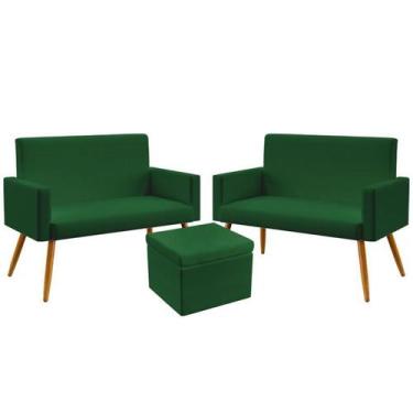 Imagem de Kit 2 Poltronas Namoradeira Vega e Puff Quasar Sued Verde Aradecor