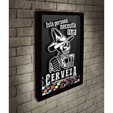 Imagem de Quadro Porta Tampinhas Necesita Cerveza - Quadro Novo, 45x63, Preto