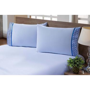 Imagem de 2 Fronhas King 60cmX80cm 100% Algodão 180 Fios Barrado Lese Azul - MTR
