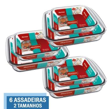Imagem de Kit 6 Travessas Assadeira Vidro 2 Tamanhos 1,1L 1,8L Marinex - NADIR F