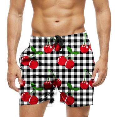 Imagem de Short Praia Shorts Banho Bermuda Verão Xadrez Cereja Vermelha 886 - SM