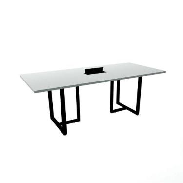 Imagem de Mesa de Reunião Retangular com Power Box Tubular P25 Pandin 2,6 M Cinz