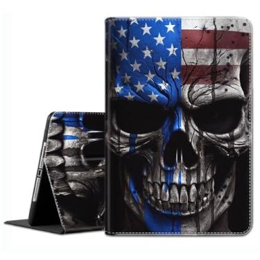 Imagem de Capa para Samsung Galaxy Tab A9 Plus 28 cm 2023 (SM-X210/X216/X218) – Capa fina com função hibernar/despertar automática para Galaxy Tab A9+ 27.9 cm 2023, bandeira americana e caveira