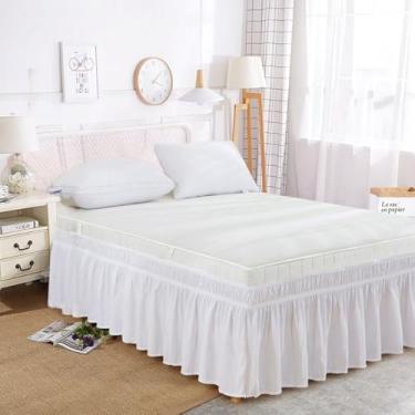 Imagem de Analwu100 Saia de cama elástica com babados, base de cama enrolada ao redor do lençol de cama com saia para cama Divan, branco creme, solteiro: 39 x 75 + 38 cm