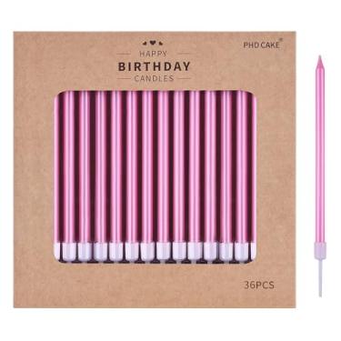 Imagem de PHD CAKE Velas de aniversário metálicas longas e finas rosas de 36 unidades, velas de bolo, festas de aniversário, decorações de casamento, velas de festa, decorações de bolo