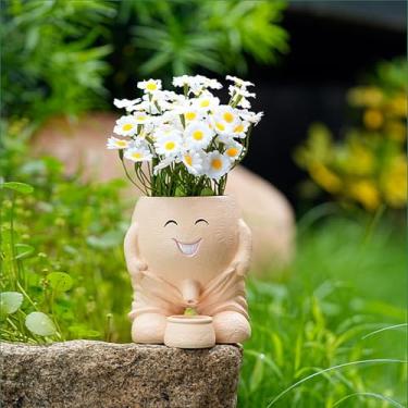 Imagem de Vaso de cabeça, vaso de flores exclusivo, vaso de cabeça para decoração interna e externa, lindo rosto de cacto, vasos engraçados para escritório, conjunto de presente