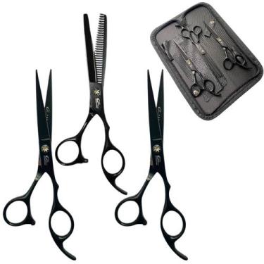 Imagem de Kit Tesoura Profissional Umi Navalha Desfiadeira Laser 6.0