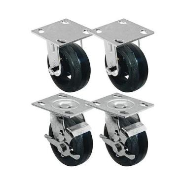 Imagem de Kit 4 un roda rodízio fixo giratório freio borracha 5 poleg - AJAX