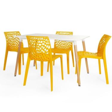 Imagem de Conjunto Mesa De Jantar Retangular Eiffel Branca 120x80cm Com 4 Cadeiras Gruvyer - Amarelo