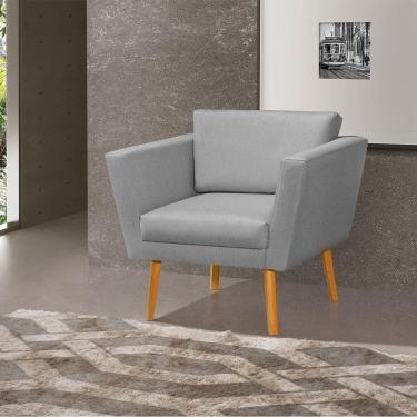 Imagem de Poltrona Retrô Pés Palito Em Madeira Paraty Linho Cinza - Cinza