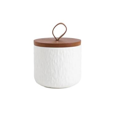 Imagem de MEIGLQEA Lata De Café Cerâmica Preta E Branca Com Tampa Madeira, Recipiente Hermético Para Armazenamento Grãos, Moído, Açúcar, Pote Biscoitos Doces (Branco, 260 Ml)