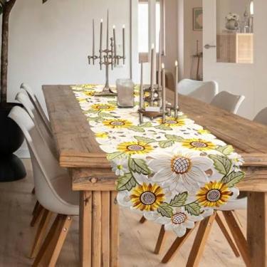 Imagem de SYNYEY Caminho De Mesa 70" Comprimento, Tecido Texturizado, Bordado, Girassol, Cômoda, Cachecol Fazenda Para Casa, Cozinha, Sala Jantar, Decoração 14" X