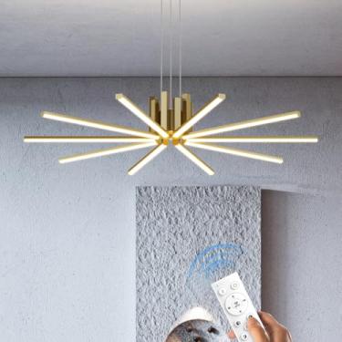 Imagem de JYUWRIVG Lustre De Led Moderno Jyuwrivg, Luminária Sputnik Regulável Com Controle Remoto, Pendente Para Sala Jantar, Cozinha, Estar E Entrada, 3000K-6500K (Cobre)
