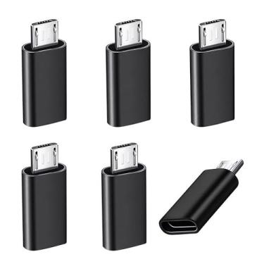 Imagem de Pacote com 6 adaptadores micro USB para USBC, conector de conversão tipo C fêmea para micro USB macho, compatível com Nexus 5 6 Samsung Galaxy S7 S7 Edge e mais dispositivos (preto)