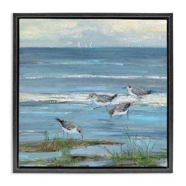 Imagem de Stupell Industries Stepping Sandpipers Grazing Black Framed Floater Canvas Wall Art Design por Sally Swatland, 18 x 18