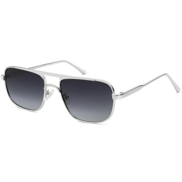 Imagem de SOJOS Óculos de sol retrô aviador polarizados para mulheres, homens, moda retangular, feminino, masculino, sunnies SJ1234, Classificação prata/cinza, Middle