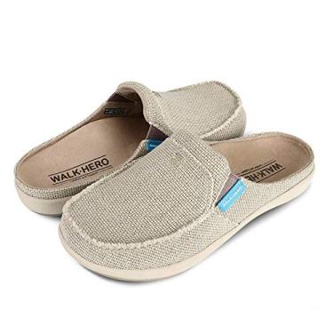Imagem de Pantufas femininas com suporte de arco – Pantufa de lona para mulheres com forro de veludo, tamanco sem cadarço e sapatos de mula, para uso interno e externo com sola de borracha antiderrapante, Cream ( Built-in Suede Insoles ), 8
