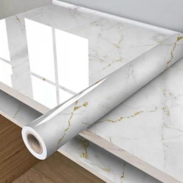 Imagem de Papel De Parede Adesivo impermeável Para Sala Quarto e Cozinha Lavável Auto Colante Vinil (Marmore Branco e Dourado-Rolo 6m)
