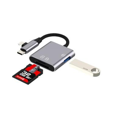 Imagem de USB C Lightning para leitor de cartão SD (19,4 cm²) para Apple OTG 3.0 adaptador para iPhone 16 15 14 Pro Max para iPad, MacBook, câmera digital, micro SD, TF, memória, transferência de dados, pen