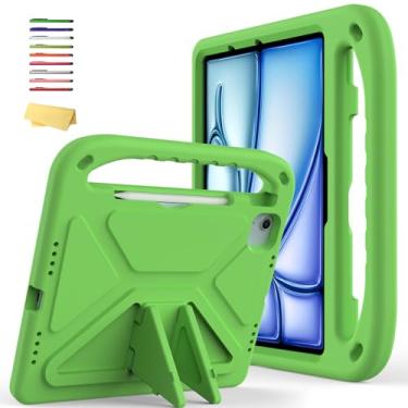 Imagem de UUcovers Capa infantil para iPad Air de 11 polegadas M2 2024 (iPad Air 6ª geração) com alça/suporte/suporte para caneta/suporte leve, resistente, à prova de choque, linda capa de EVA macia, verde