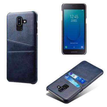 Imagem de Capas Compatível com Samsung Galaxy J8 2018,Caso de couro PU-Tampa de telefone a prova de choque com 2 slots de cartão,Proteção anti-impressão digital e anti-gota-Blue