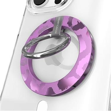 Imagem de VELVET CAVIAR De Veludo Compatível Com Magsafe Phone Grip - Suporte Anel Magnético Ajustável E Removível Para Iphone 16, 15, 14, 13, 12 (Ametista Roxo Leopardo)