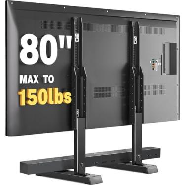 Imagem de Suporte universal de mesa para TV LCD de 24 a 80 polegadas, pernas de TV com ajuste de altura e gerenciamento de cabos, capacidade para até 68 kg, VESA máximo de 800 x 500 mm, preto