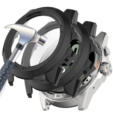 Imagem de Acddeny [Pacote com 2] Capa protetora de tela de vidro temperado compatível com Ticwatch Atlas, dureza 9H, 360°, capa protetora ultrafina de policarbonato 2 pretas