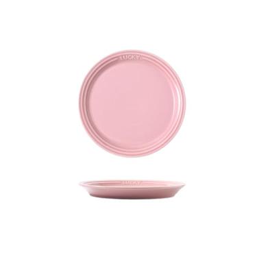 Imagem de Prato de bife de cerâmica de cor sólida burro prato de frutas redondo criativo - prato de 18 cm - rosa