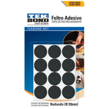 Imagem de Feltro Protetor Adesivo Pé Móveis Redondo 20mm 24un Tekbond