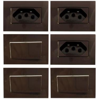 Imagem de 3 Tomada Móvel 3 Pinos 10a + 3 Interruptor Simples Marrom Embutir Pain
