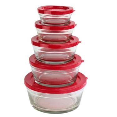 Imagem de Pote de Vidro 5 Pçs Redondo Vermelho  Código: 69545 - DUARTES