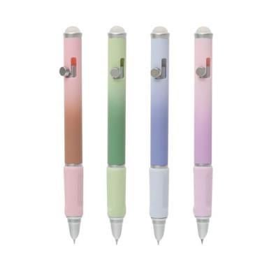 Imagem de SIPLIV 4 canetas-tinteiro de pressão, caneta-tinteiro de metal retrátil, ponta extrafina (0,38 mm) com conversor de tinta, gradiente de quatro cores