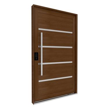 Imagem de Porta de Alumínio Pivotante com Friso Puxador Fechadura Digital 225cm X 130cm Lucasa Eccellente Marrom