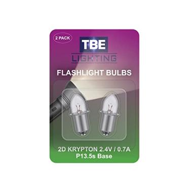 Imagem de TBE LIGHTING Lâmpadas de tocha de substituição 2D 2,4 volts, base de baioneta 0,7A P13.5 Krypton, pacote com 2 lâmpadas de criptônio de lanterna com eficiência energética para caber em tochas 2D