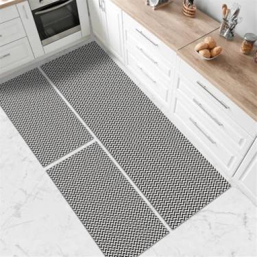 Imagem de Kit Tapete de Cozinha Antiderrapante, Zig Zag, 3 Peças, Passadeira 150x45cm e 2 Tapetes 65x45cm, (Preto)