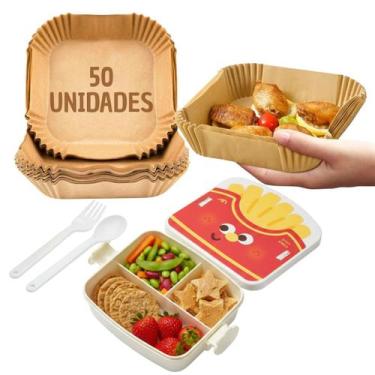 Imagem de Kit Marmita Lancheira Infantil 3 Divisórias 50 Formas de Papel Airfrye