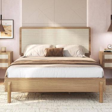 Imagem de Cama Casal com Cabeceira Telada e Pé Madeira Maciça 152cm Oslo