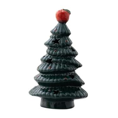 Imagem de MotiveTech Luz noturna de LED para árvore de Natal, desenho animado, árvore de Natal de cerâmica com topo, decoração de Natal para mesa, suprimentos para festas, Verde Escuro