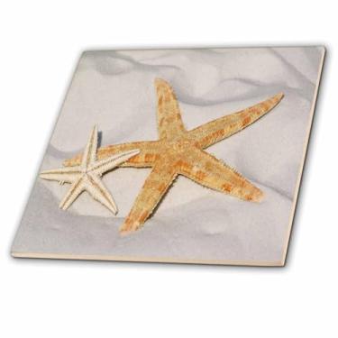 Imagem de 3dRose Ct_256312_1 Imagem de duas telhas de cerâmica de estrela do mar na areia, 10 cm