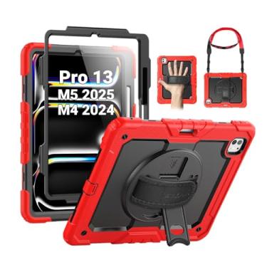 Imagem de SEYMAC Capa para iPad Pro de 13 polegadas 2024 M4 (7ª geração), capa protetora resistente à prova de choque com protetor de tela, suporte giratório de 360°, alça de mão/ombro e suporte para caneta
