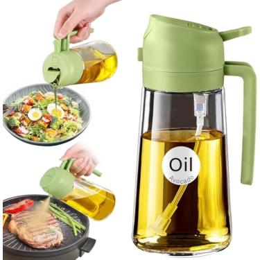 Imagem de Pulverizador de azeite de oliva de vidro 470 ml – Dispensador de óleo 2 em 1 para utensílios de cozinha, frasco de spray de cozinha para salada (verde), fritar, churrasco, grelhar | Utensílios e
