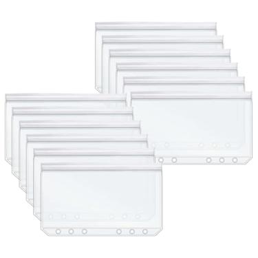 Imagem de Mogoostry Bolsa de armazenamento A6 Ziplock com 3 bolsos, 12 peças de PVC transparente e selada, com zíper lateral, sem zíper, bolsa de armazenamento com 2 bolsos