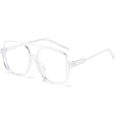 Imagem de JRLLFD Óculos de sol vintage Double Bridges Big Frame, feminino, masculino, esportivo, para dirigir, UV400 (transparente)
